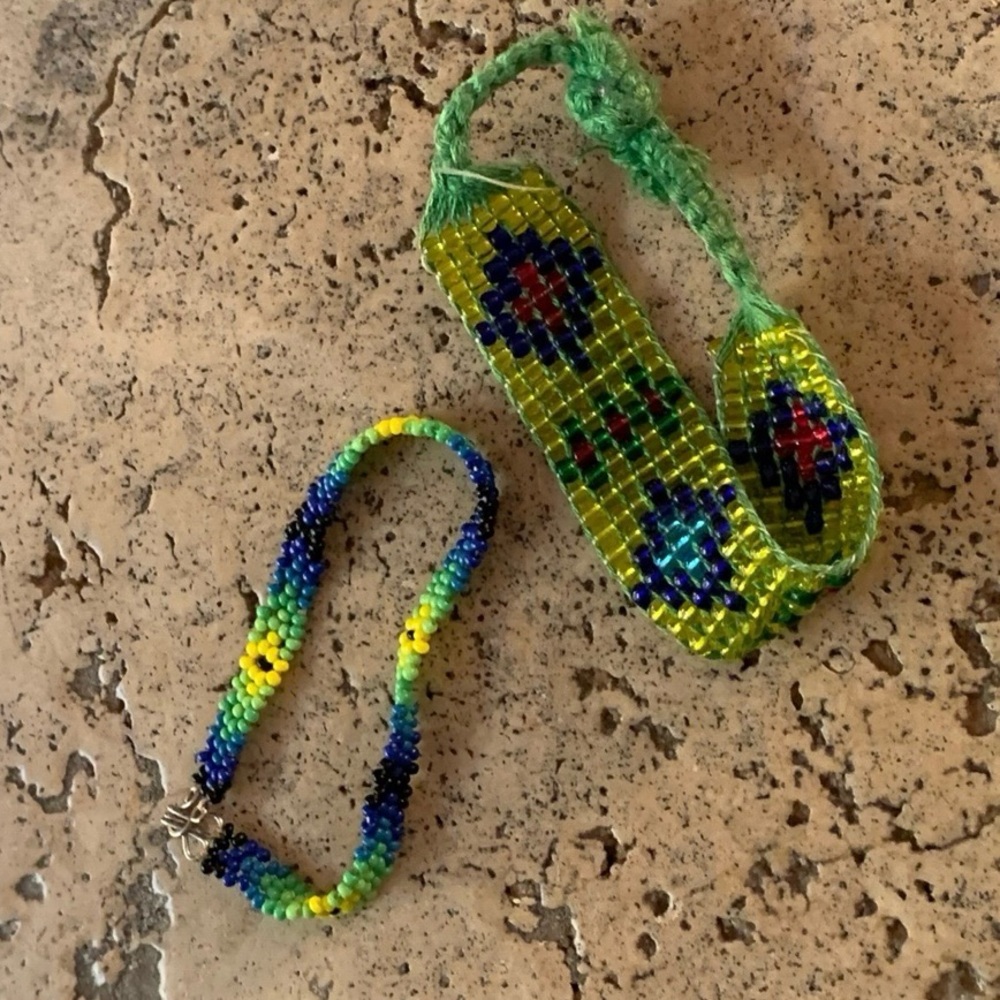 Handmade Beaded Bracelets Green Mexico 90s Y2K